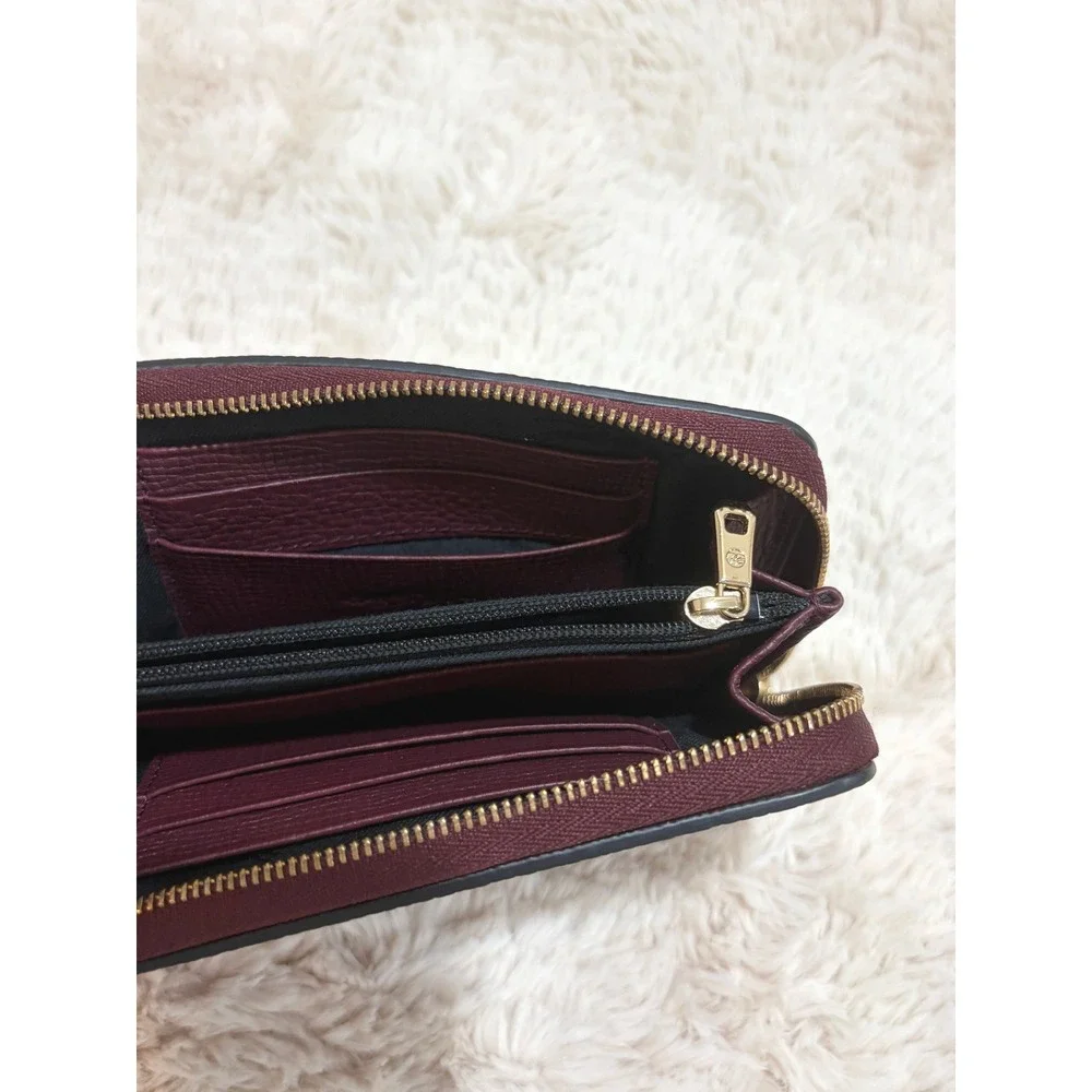 Longchamp Le Foulonne Medium Zip Around Wallet Wine Burgundy Leather Parisian